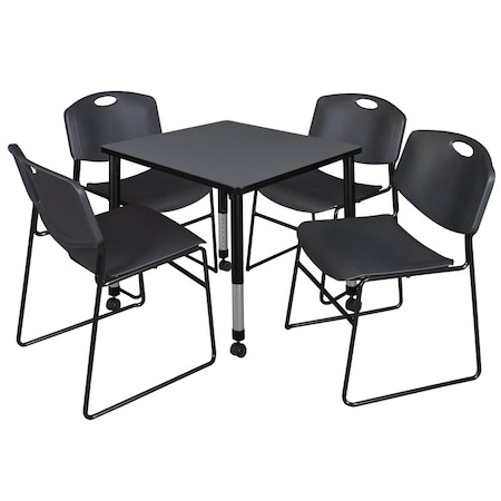 Regency Tables > Height Adjustable > Square Mobile Table & Chair Sets, 30 W, 30 L, 23-34 H, Grey TB3030GYAPCBK44BK